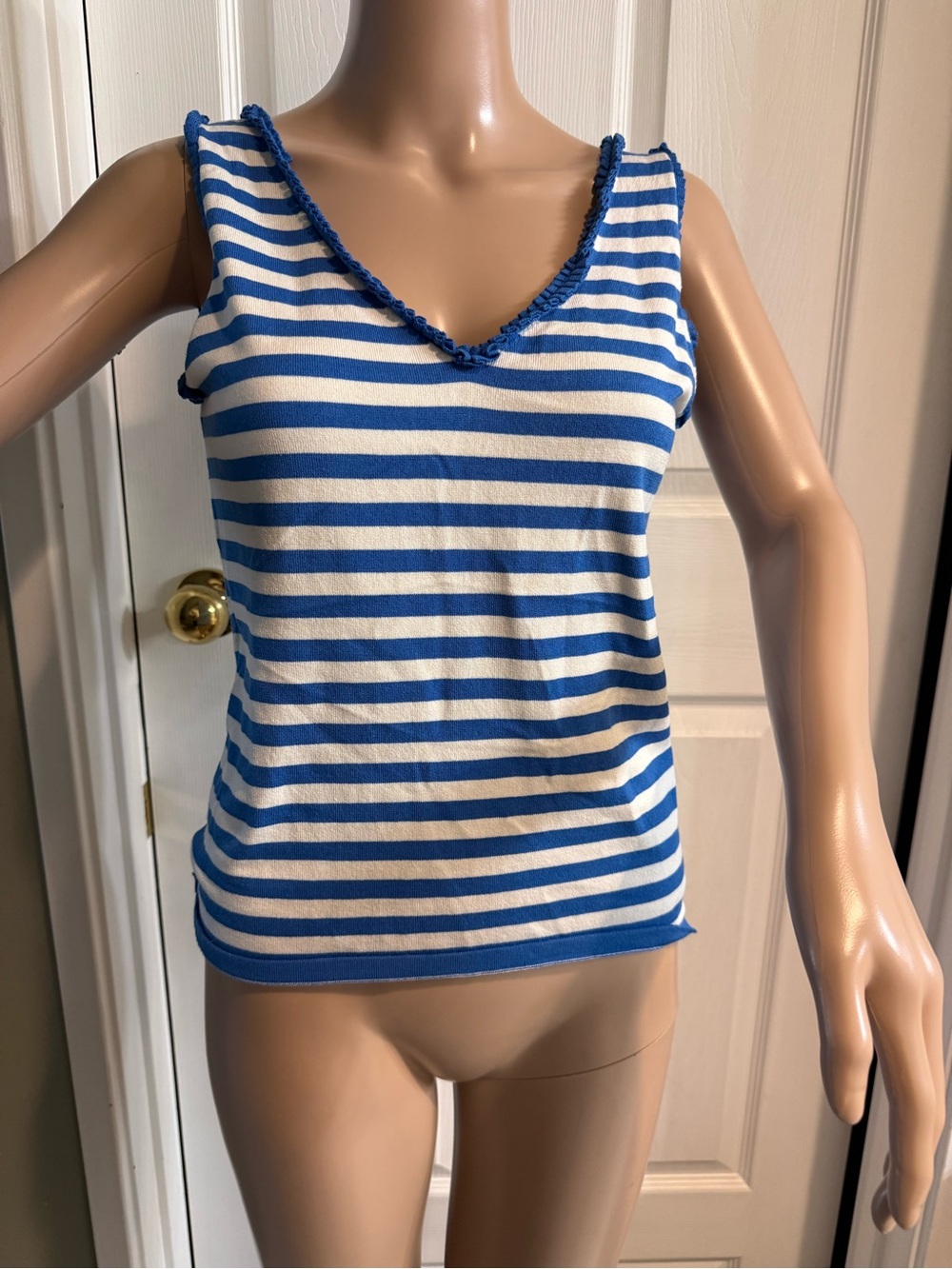 Vintage Plaid Label Ralph Lauren Striped Ruffle Sweater Tank Top S Nautical